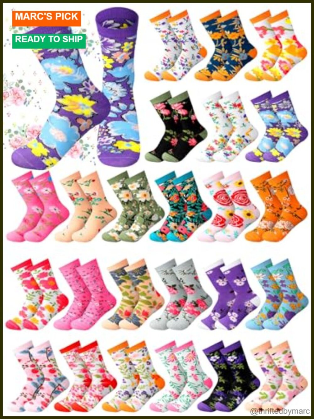 Shinymoon Flower Crew Socks 24 Pairs Polyester Novelty Gift